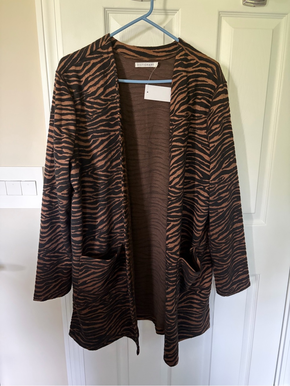 Animal-Print Open Front Long Cardigan Sweater - Brown/Black